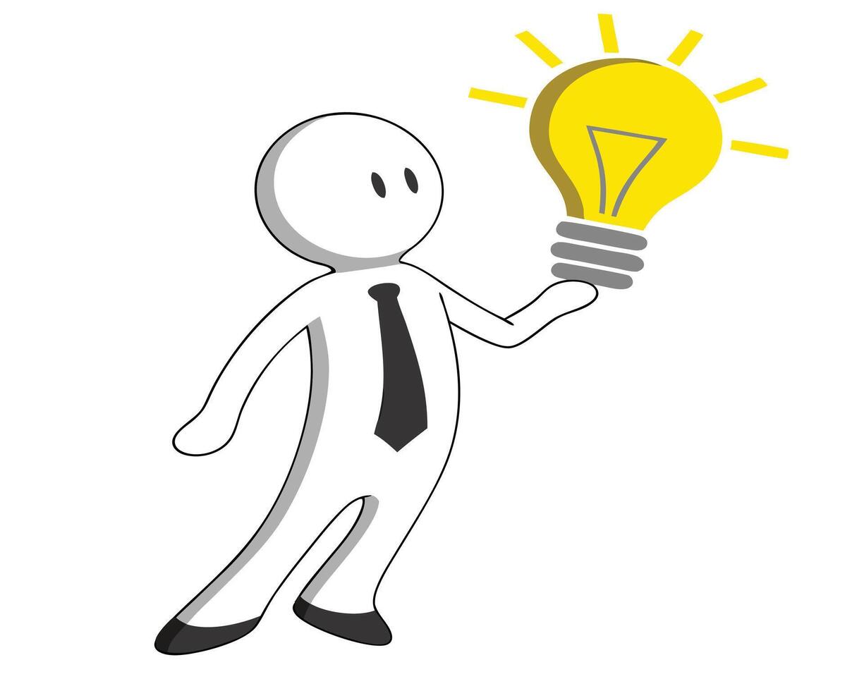A businessman figure holding a lit lightbulb symbolizing new ideas and creativity for business. vector
