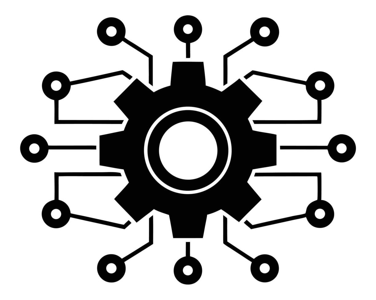 Conceptual illustration of digital gear and circuitry symbolizing technological processes vector