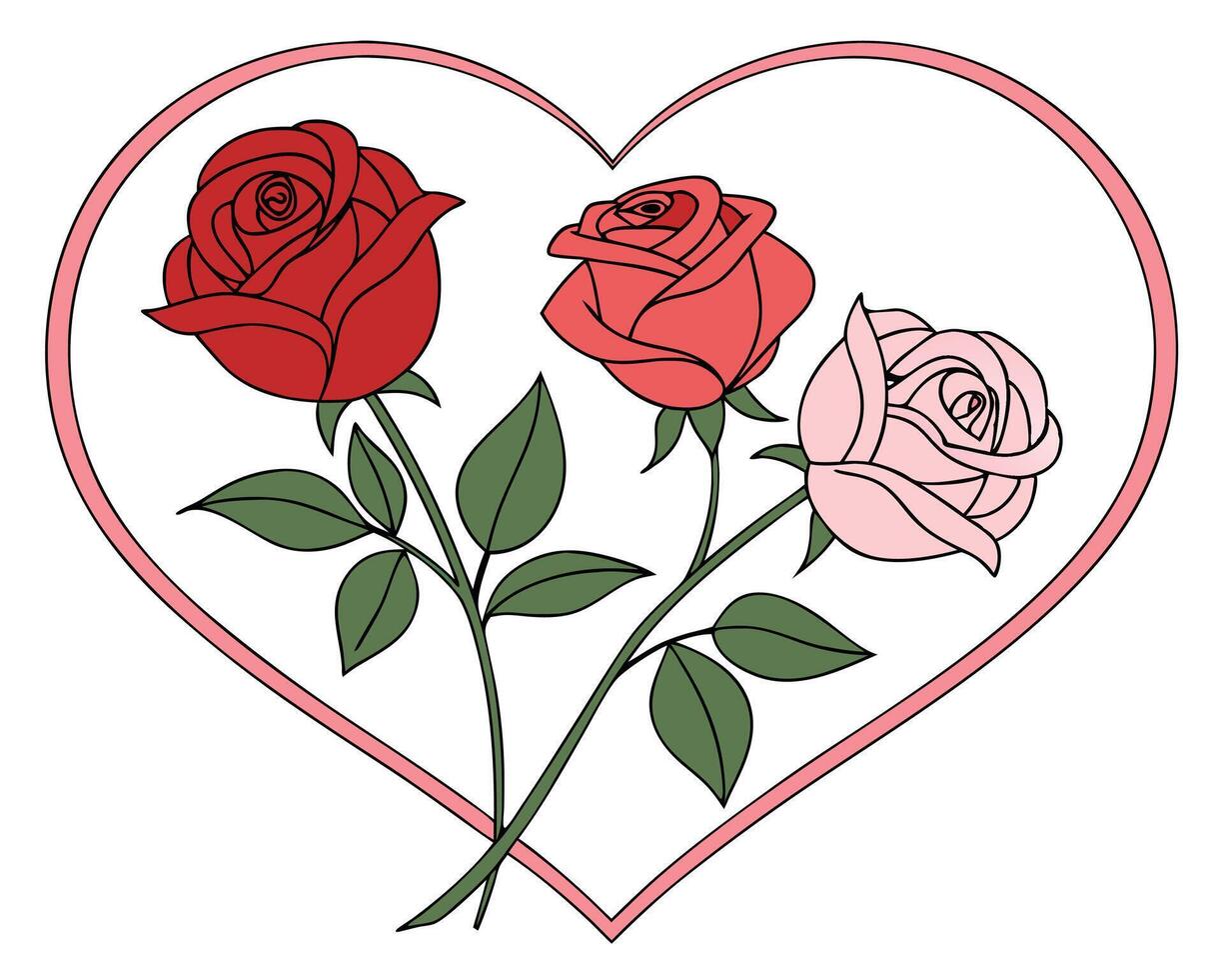 Three roses in heart shape illustration suitable for valentine's day and romantic concepts vector