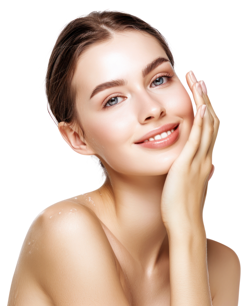 Beautiful woman with skin care products png