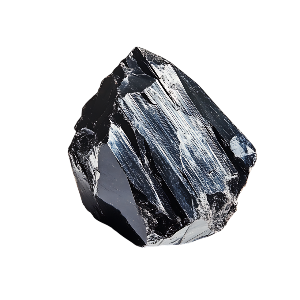 Black obsidian crystal specimen isolated on transparent background png