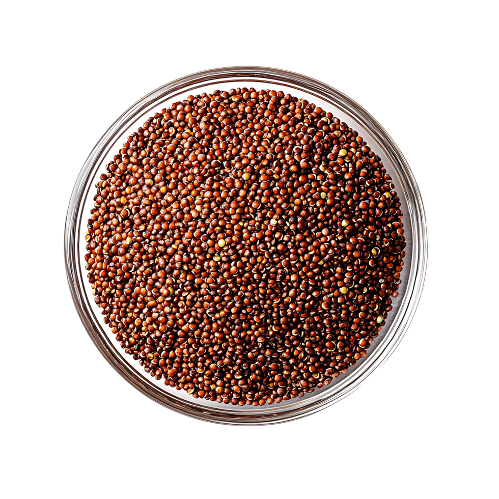 Red quinoa in glass bowl isolated on transparent background png