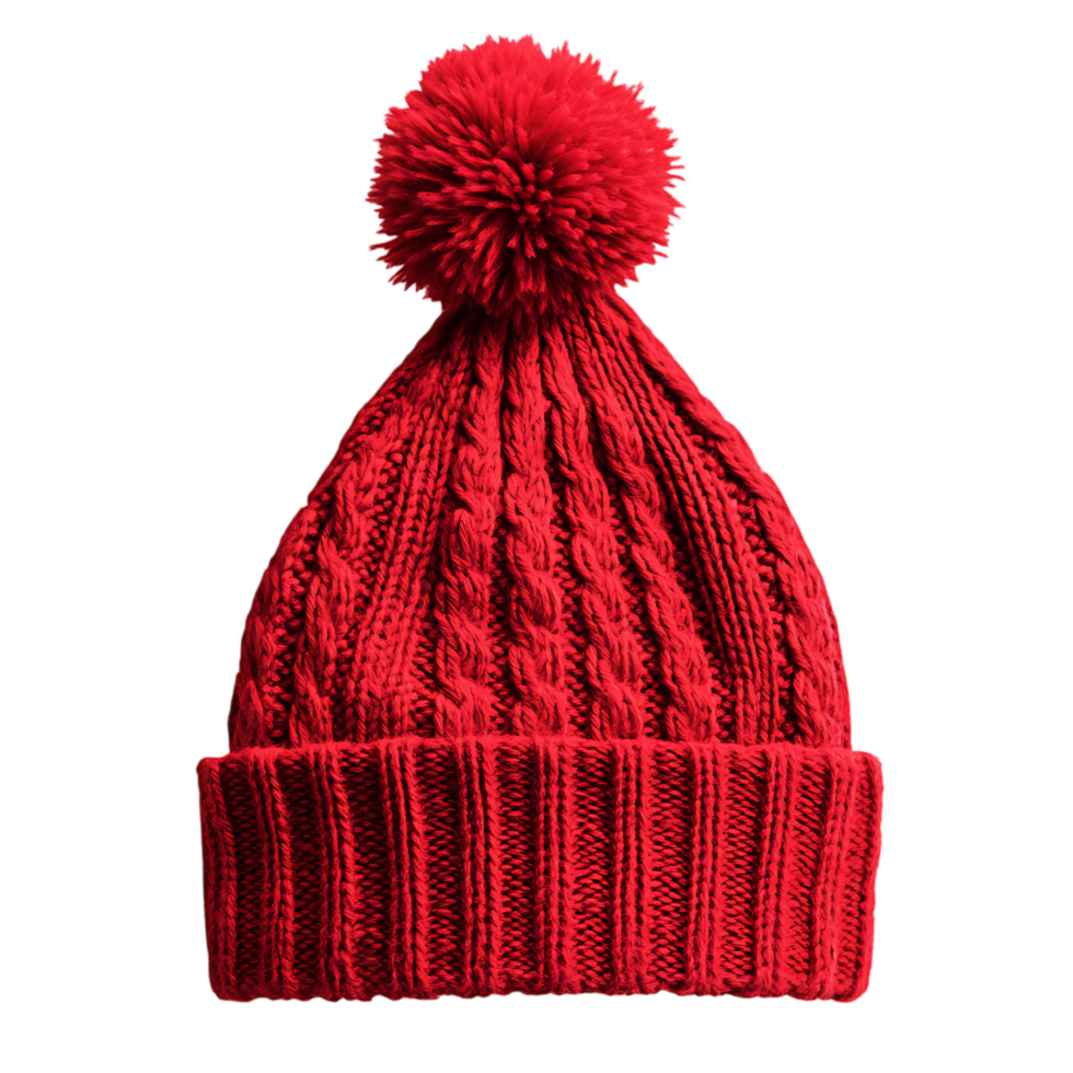 Red knit beanie with pom pom isolated on a transparent background png