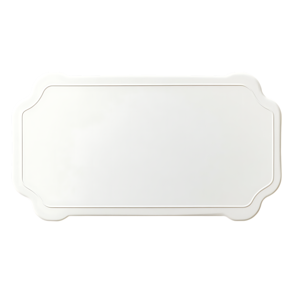 White rectangular sign with ornate border isolated on transparent background png