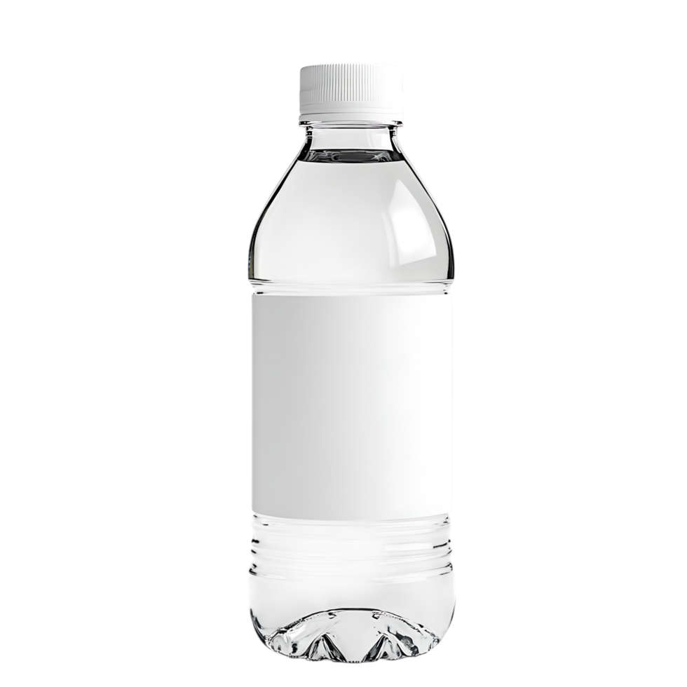 Plastic water bottle with blank white label isolated on transparent background png
