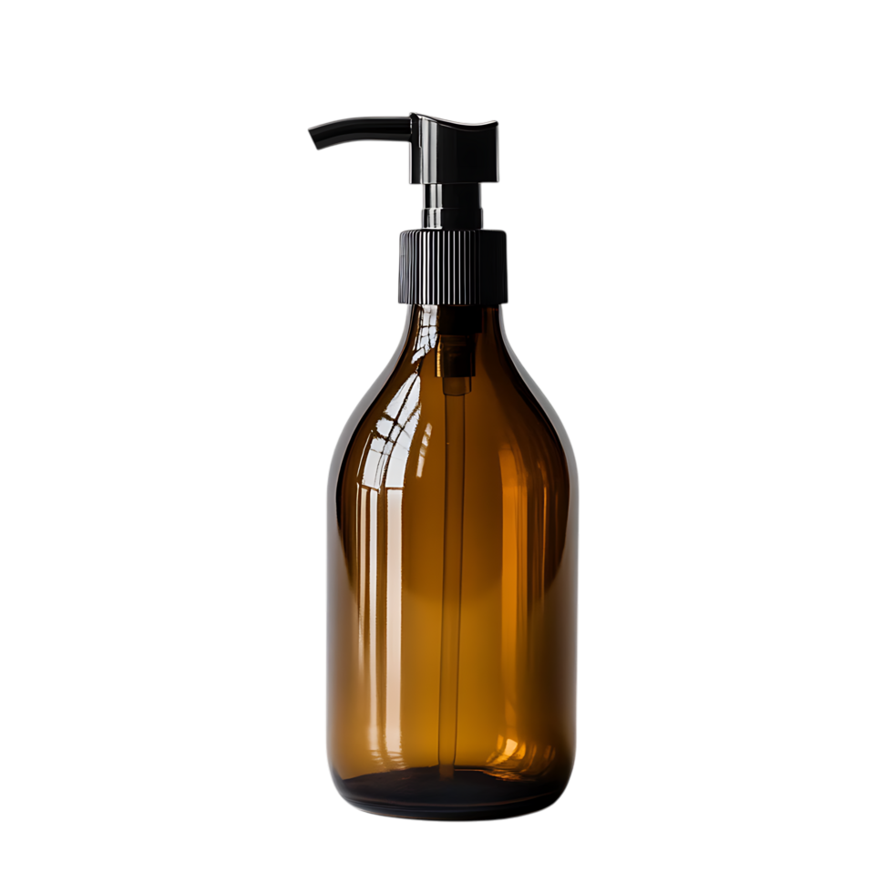 Amber glass soap dispenser bottle isolated on transparent background png