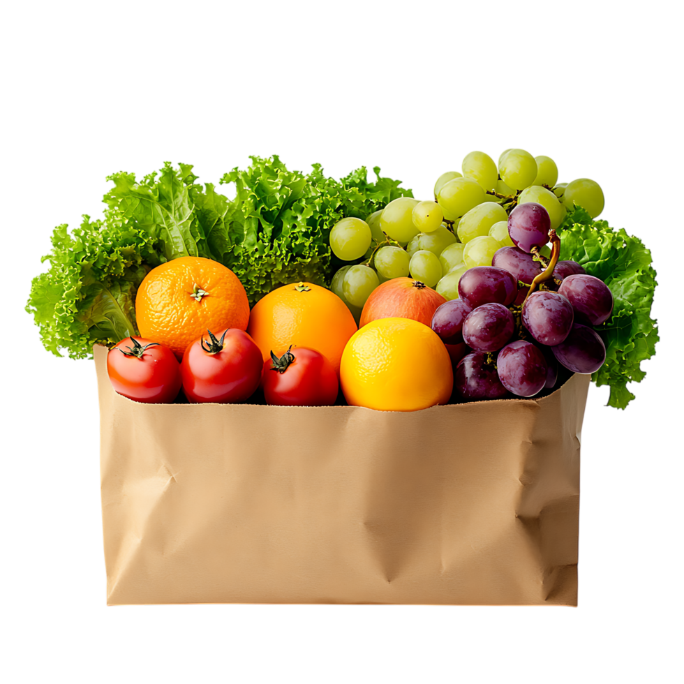 Fresh produce in paper bag isolated on transparent background png