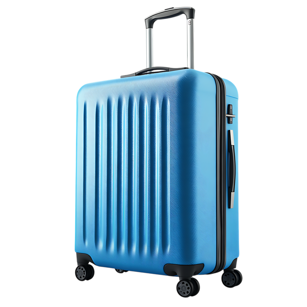 Blue suitcase with wheels isolated on a transparent background png