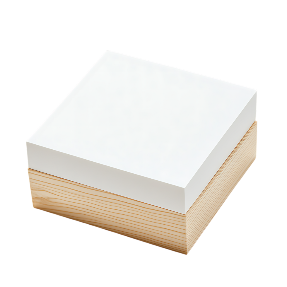 White square box with wooden base isolated on transparent background png