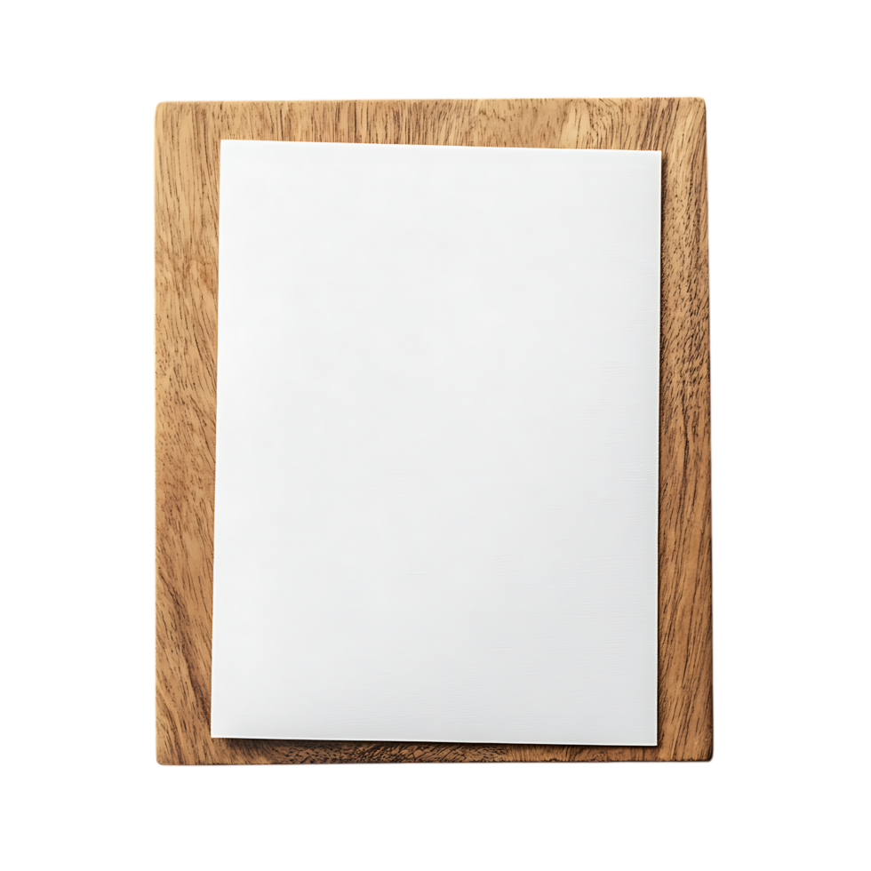 Blank white paper on wooden board isolated on transparent background png
