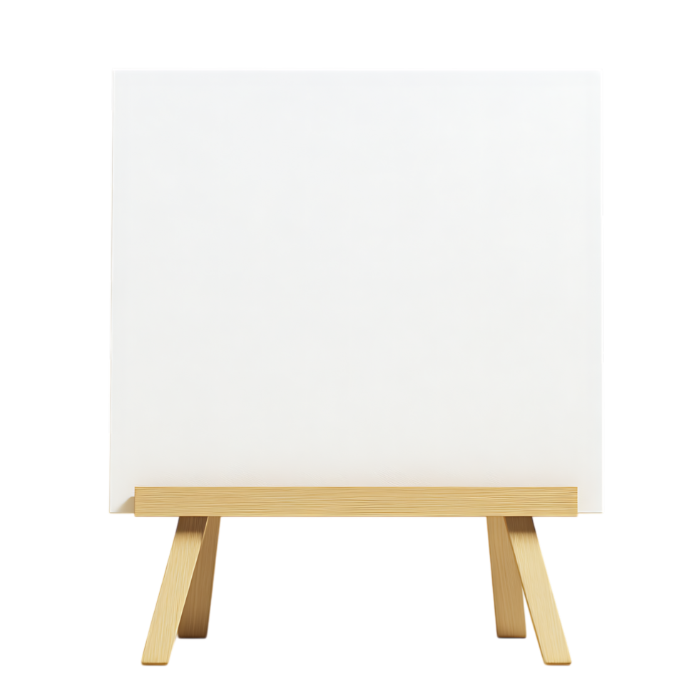 Blank white canvas on wooden easel isolated on a transparent png