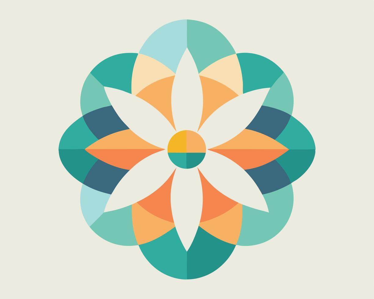 Beautiful geometric flower illustration in retro style with vibrant colors and abstract design elements. vector