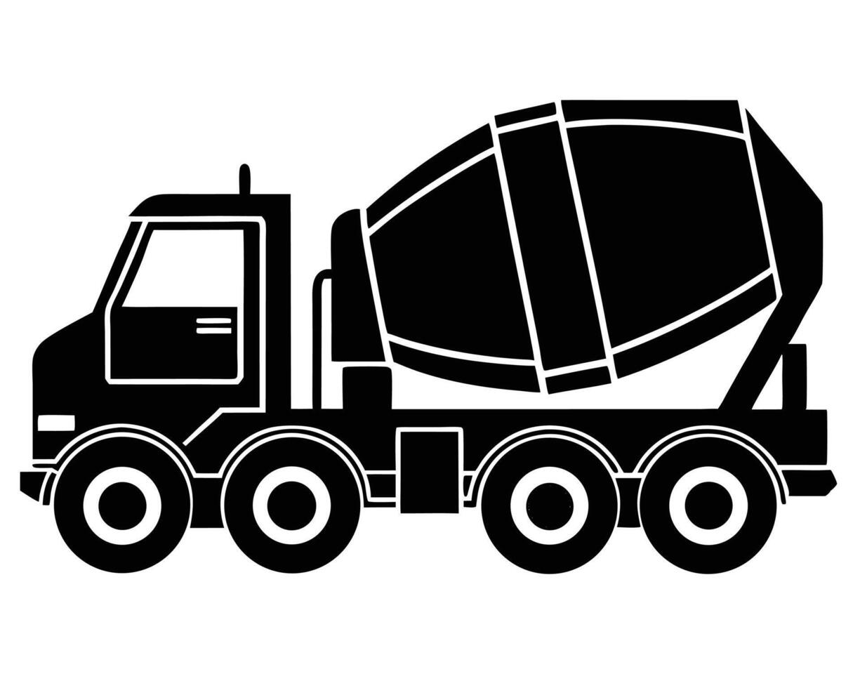 Simple black and white concrete mixer truck illustration for construction projects vector