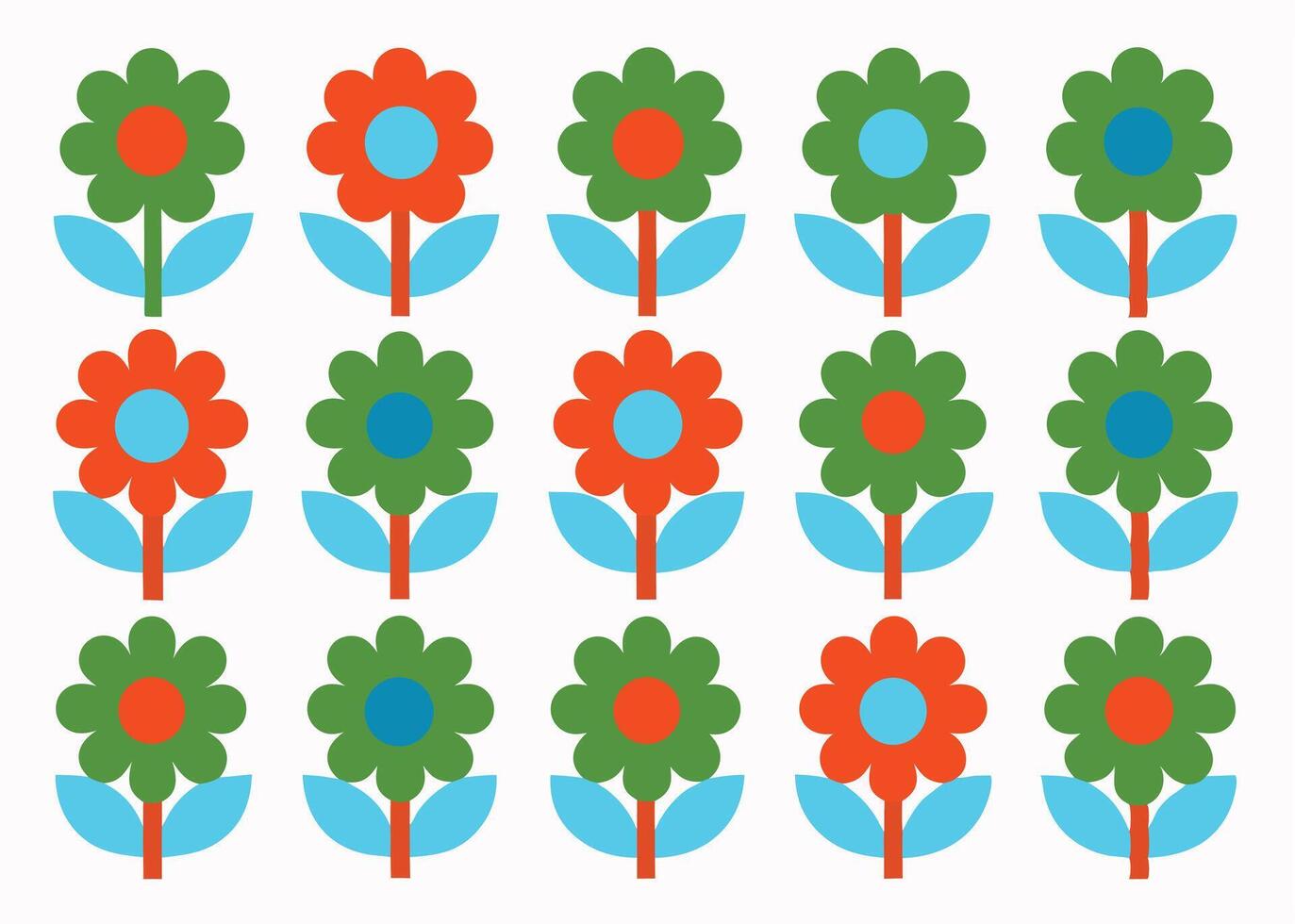 Colorful retro flower pattern repeating over white background ideal for decorative wallpaper designs vector