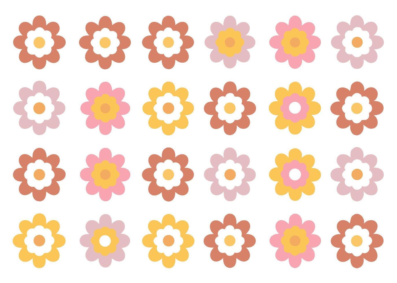 Colorful floral arrangement of flat design retro flowers showcasing a beautiful spring and summer theme. vector