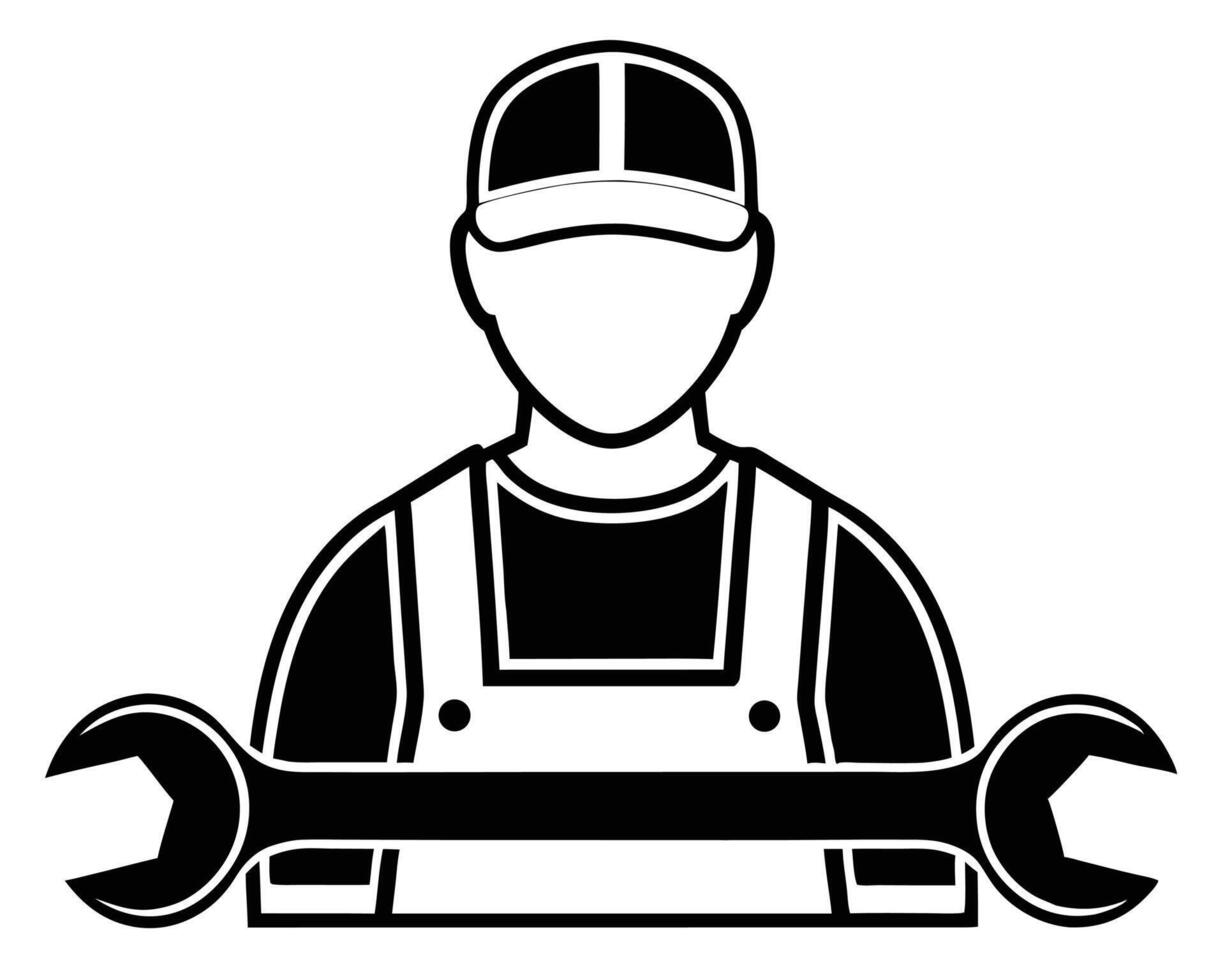 Mechanic holding a wrench silhouette illustration representing repair service and automotive maintenance vector