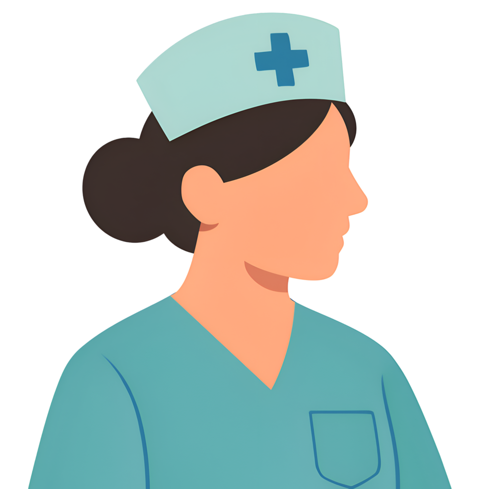 Nurse Woman Wearing Medical Uniform and Cap with Cross in Profile View png