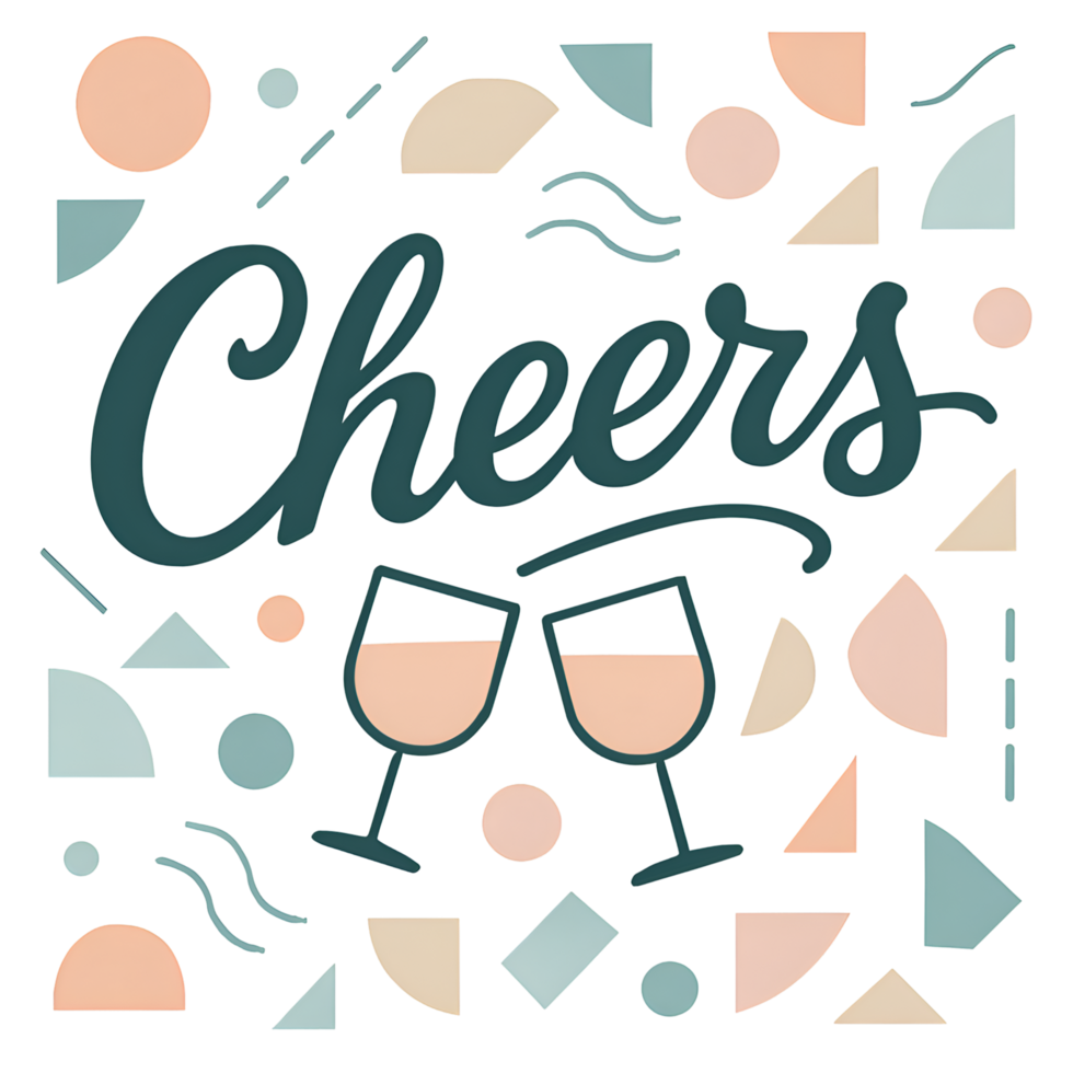 Celebratory Cheers with Glasses and Confetti in Modern Graphic Style png
