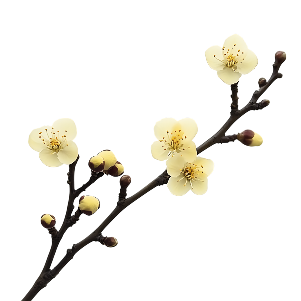Pale yellow plum blossoms branch isolated on transparent background png