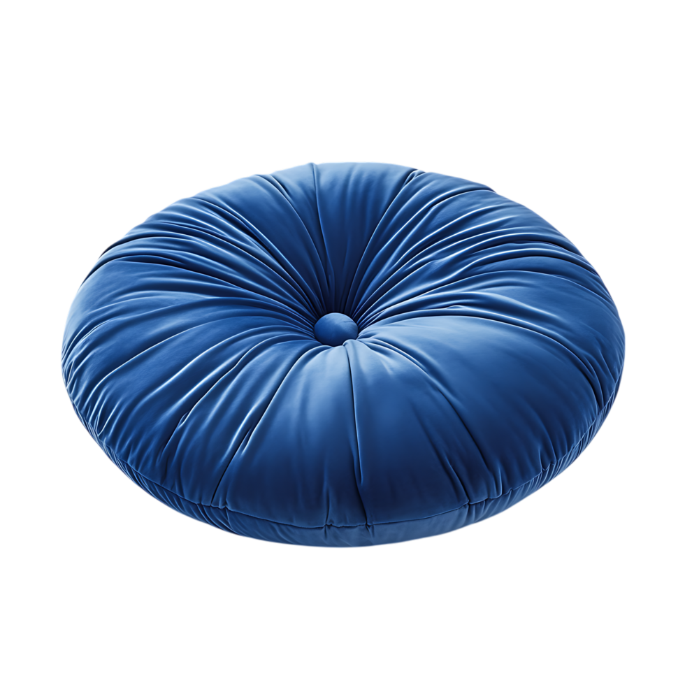 Round blue velvet cushion pillow isolated on transparent background png