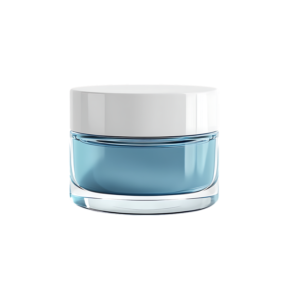 Blue glass cosmetic jar with white lid isolated on transparent background png