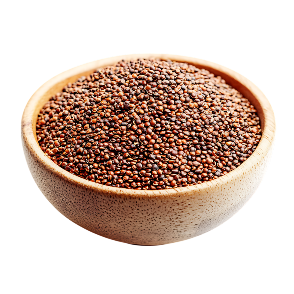 Red quinoa in wooden bowl isolated on transparent background png