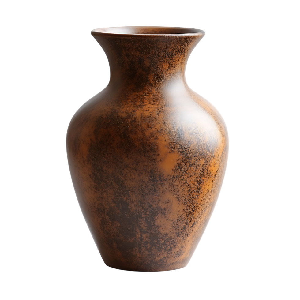 Rustic brown ceramic vase isolated on transparent background png