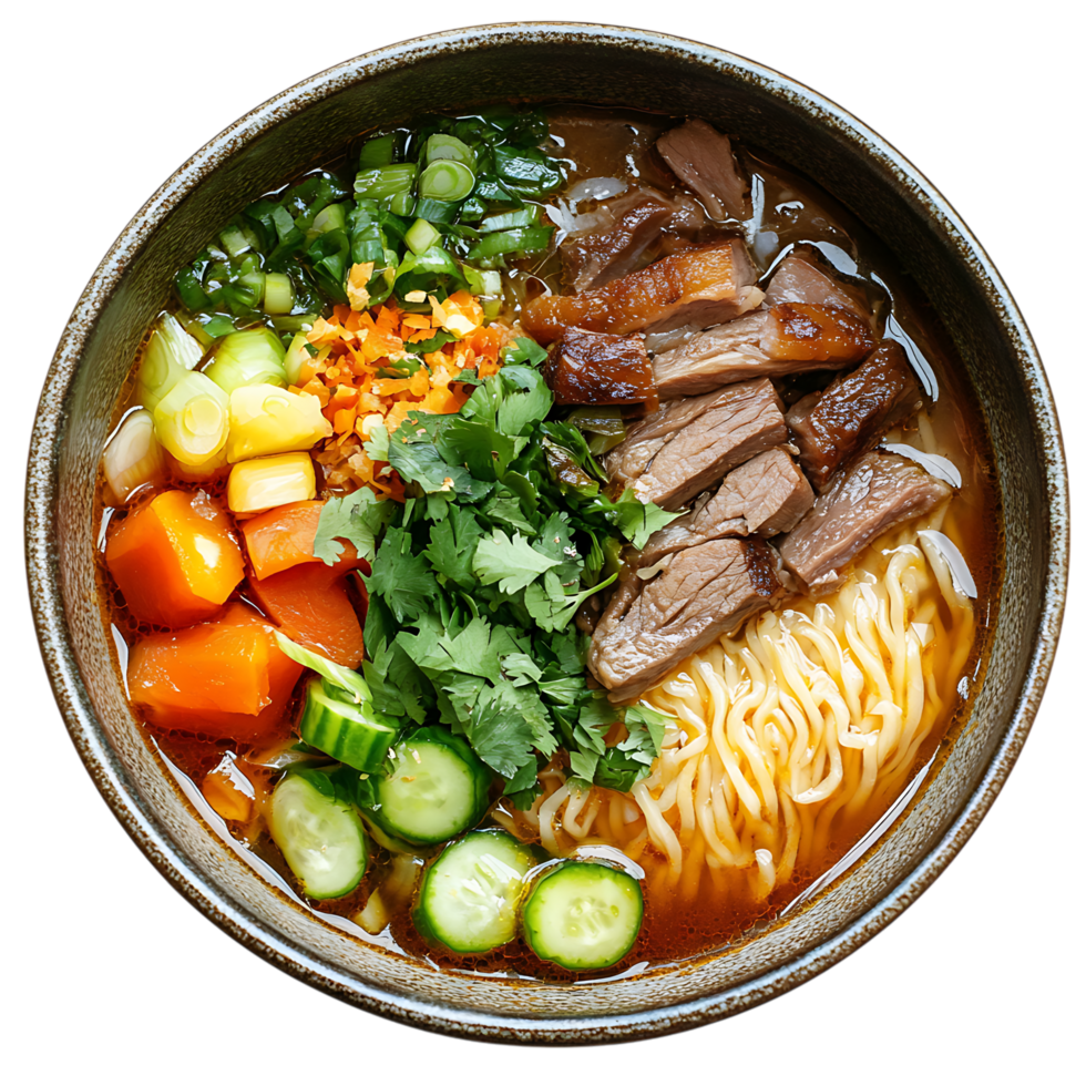 Delicious asian noodle soup with meat isolated on a transparent background png