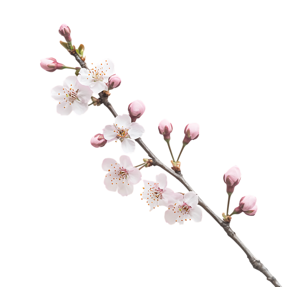 Pink cherry blossom branch isolated on transparent background png