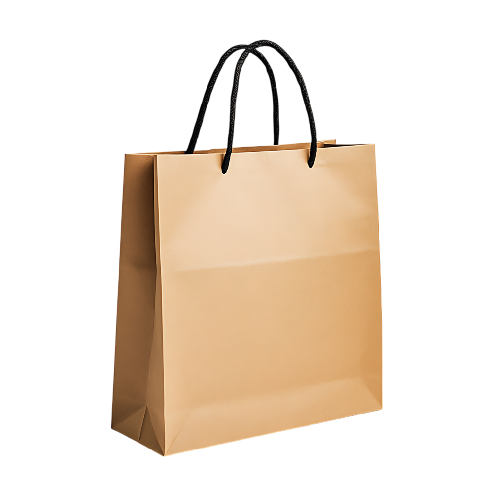 Beige shopping bag with black handles isolated on transparent background png