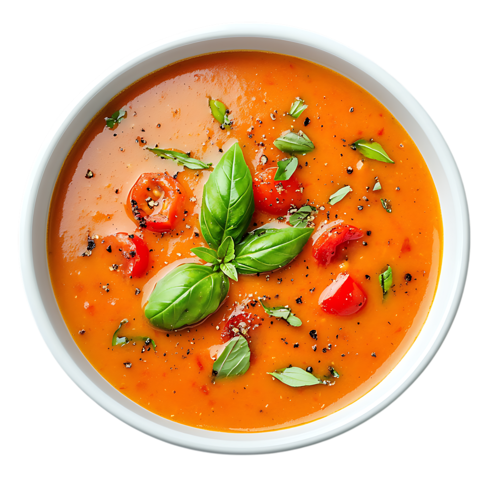 Delicious tomato soup in a bowl isolated on transparent background png