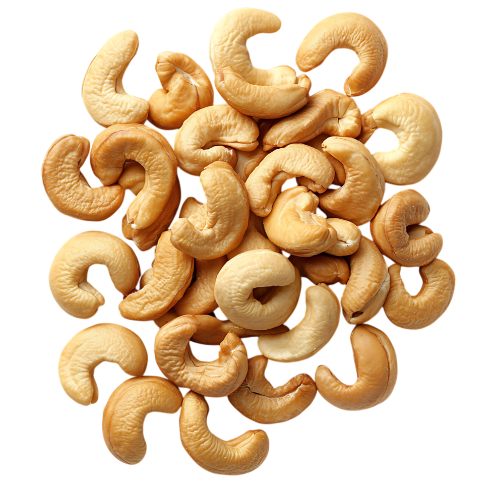 Pile of roasted cashew nuts isolated on transparent background png