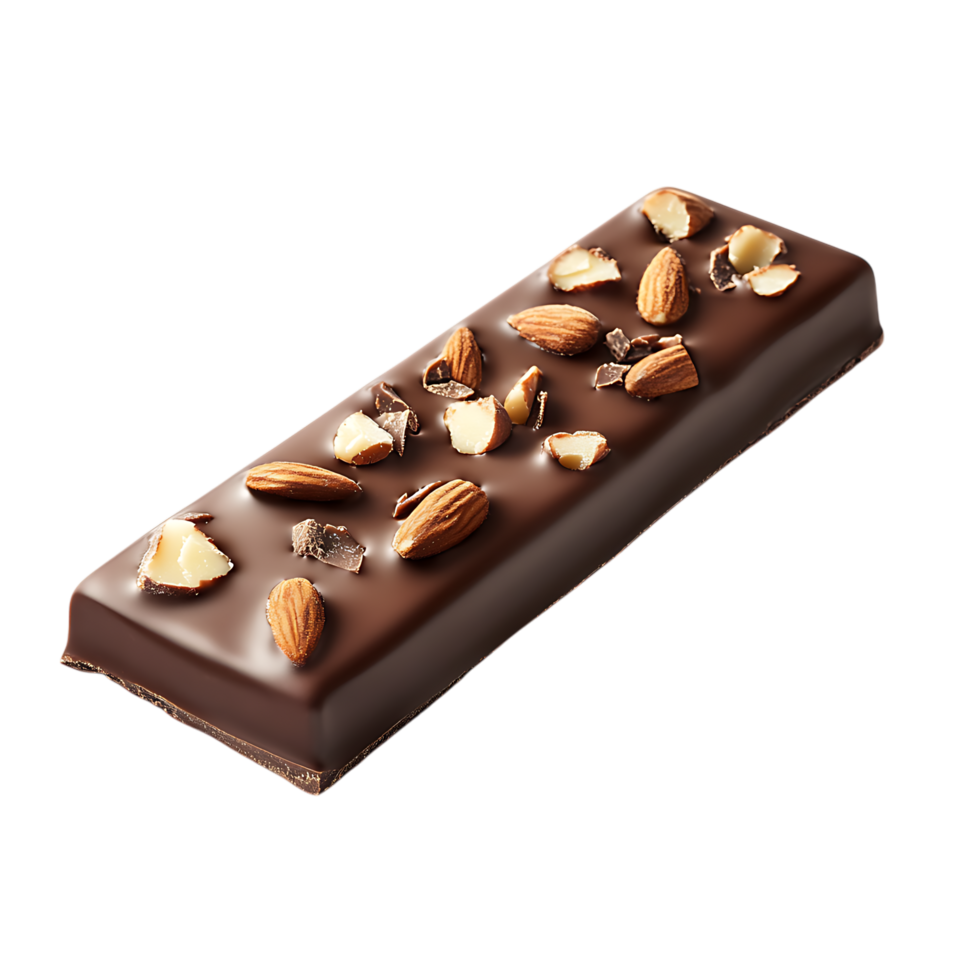Dark chocolate bar with almonds isolated on transparent background png