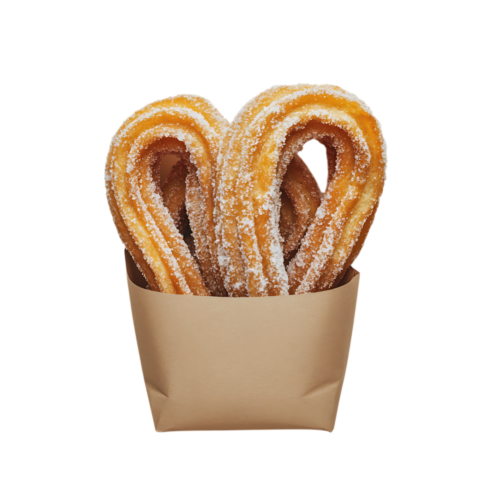 Sugary churros in paper cup isolated on transparent background png