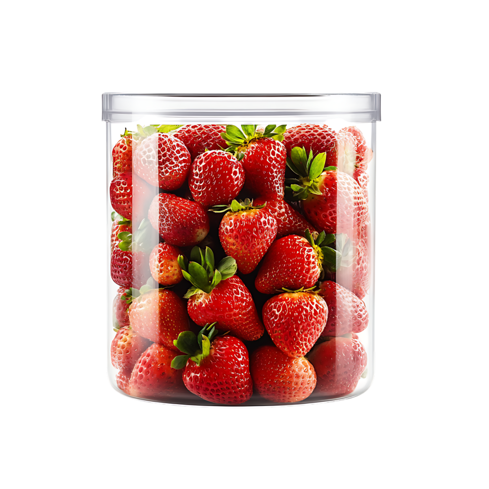 Fresh strawberries in a clear jar isolated on transparent background png