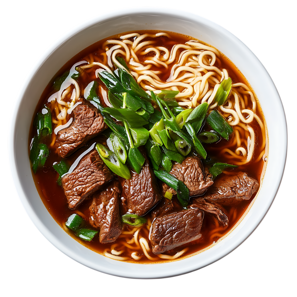 Delicious beef noodle soup in bowl isolated on transparent background png