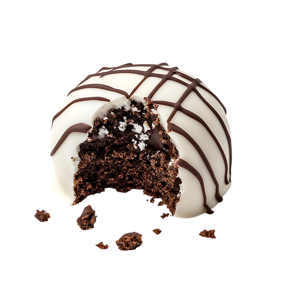 Partially eaten chocolate truffle with cookie crumble isolated on transparent background png