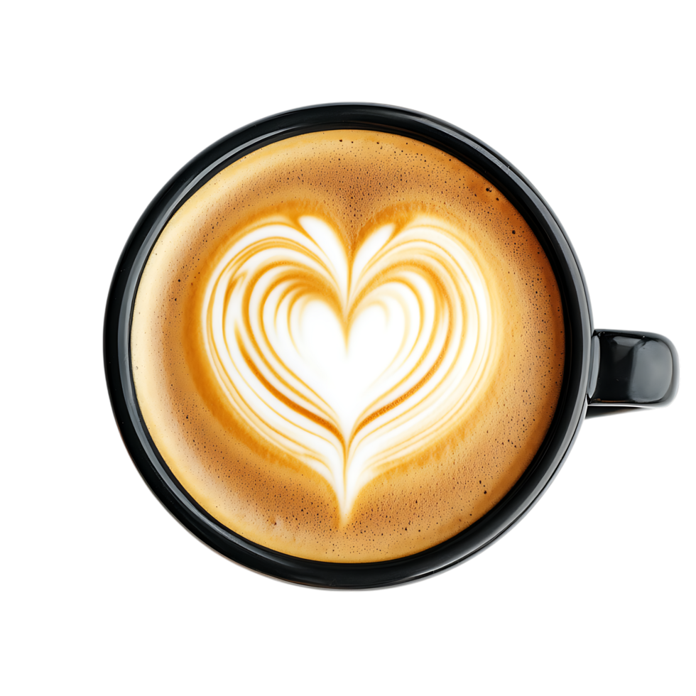 Latte art coffee cup heart design isolated on a transparent background png