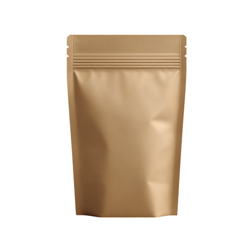 Beige stand up pouch bag mockup isolated on transparent background png