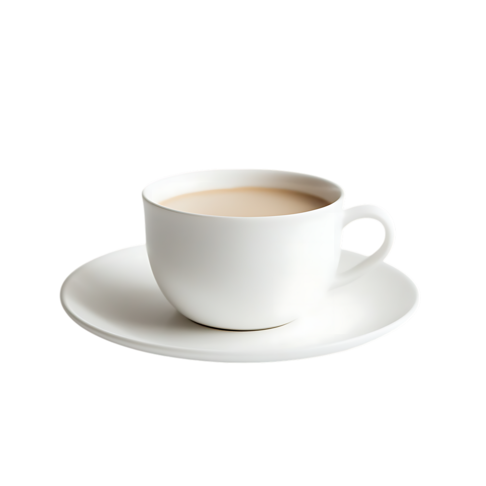 White coffee cup and saucer with coffee isolated on a transparent background png