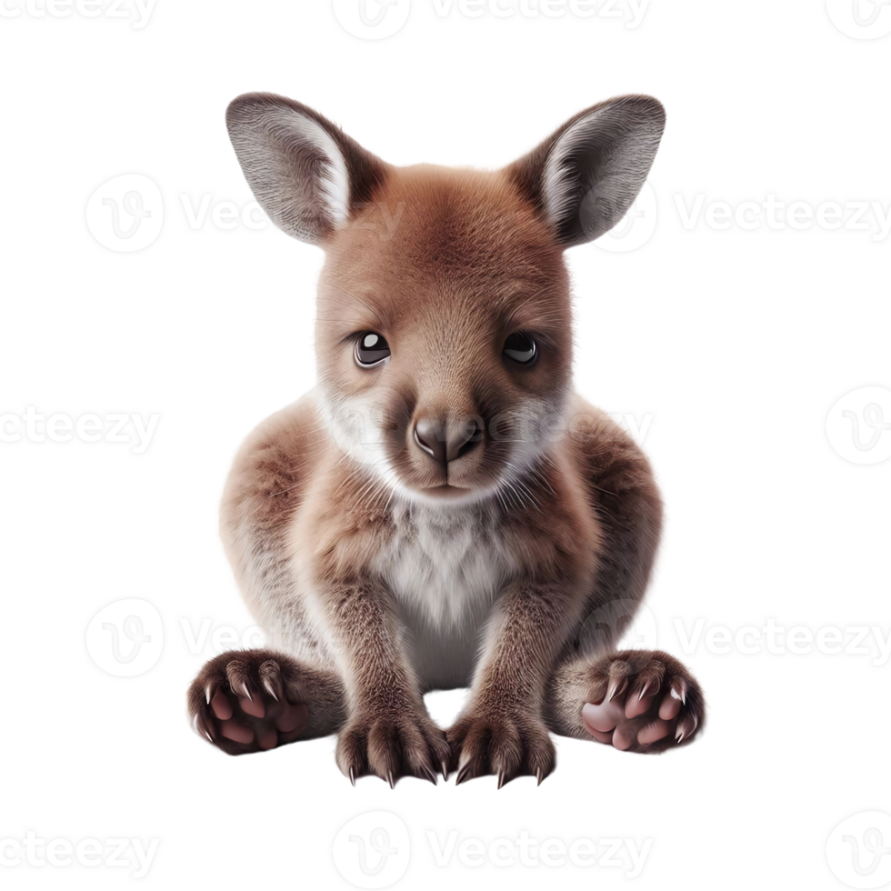 A young kangaroo sits on its hind legs, looking curiously at its surroundings. Its fur is soft and fluffy, with large ears perked up and tiny claws visible png