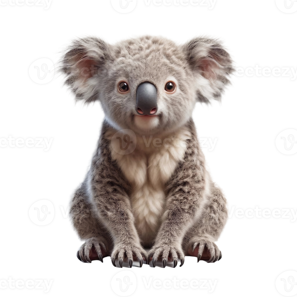 A young koala sits comfortably, displaying its soft, fluffy coat and curious eyes. This adorable marsupial appears ready for adventure in a serene setting png