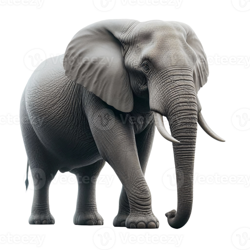 A large elephant strides confidently through a lush green landscape, showcasing its strength and grace under the bright sun. Its skin texture is detailed and realistic, emphasizing its grandeur png
