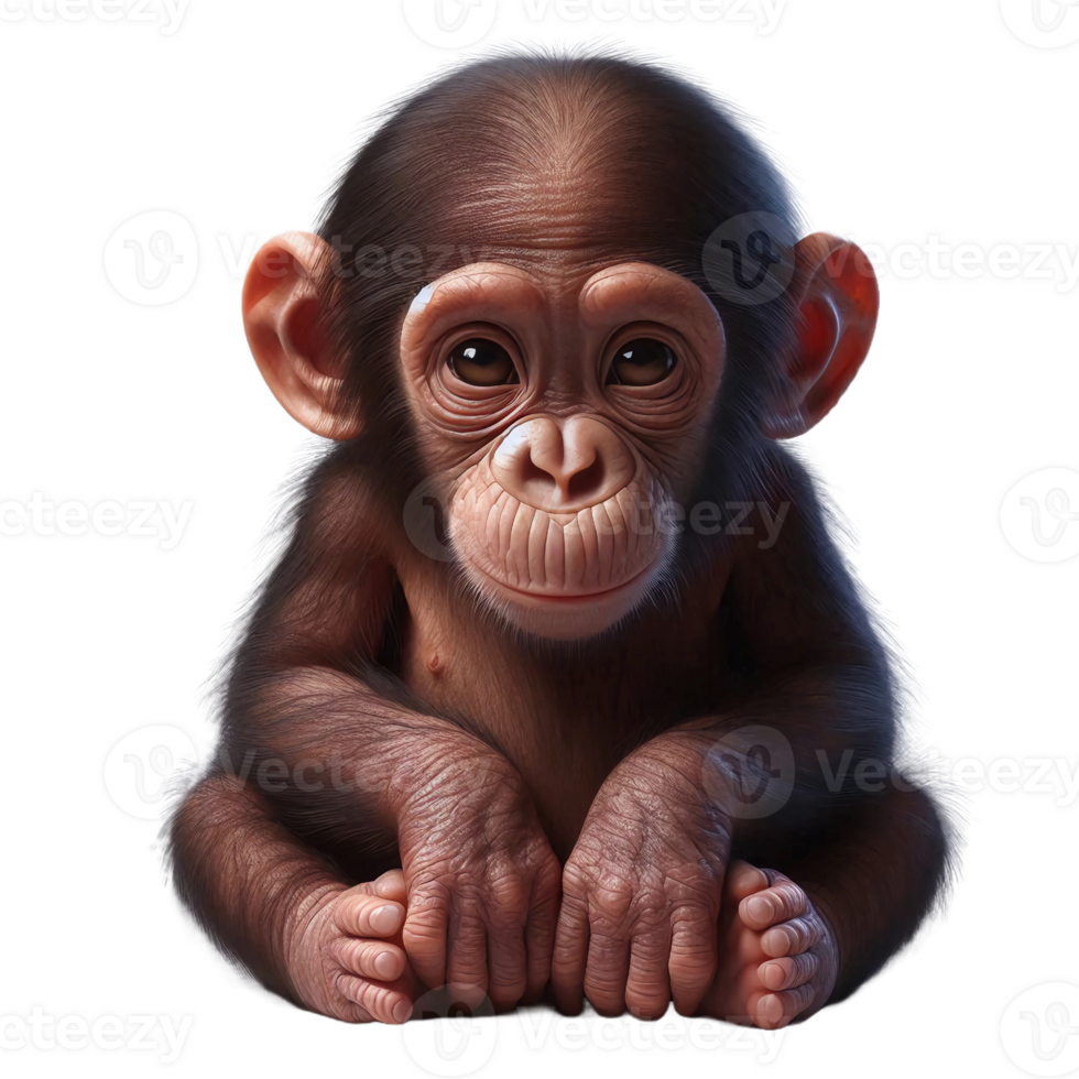 A baby monkey sits in a relaxed posture, gazing curiously. Its round face and small hands exhibit innocence and playfulness, highlighting the charm of young primates png