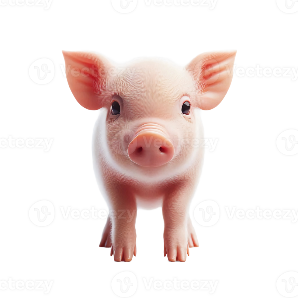 A small, adorable piglet stands confidently, showcasing its round face and expressive eyes. The soft pink skin and small ears add to its charm, creating a delightful presence png