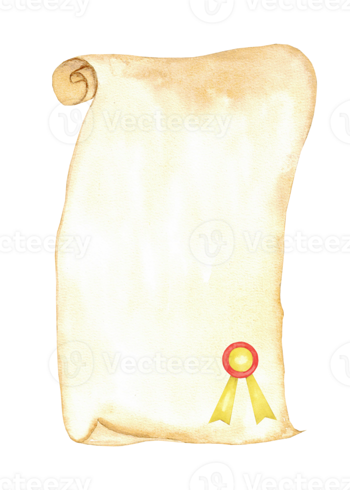 Vintage scroll with ribbon seal for certificates or invitations. Education concept. Template for certificate, diploma, card, invitation. Vertical banner. Copy space. End of course. Back to school png