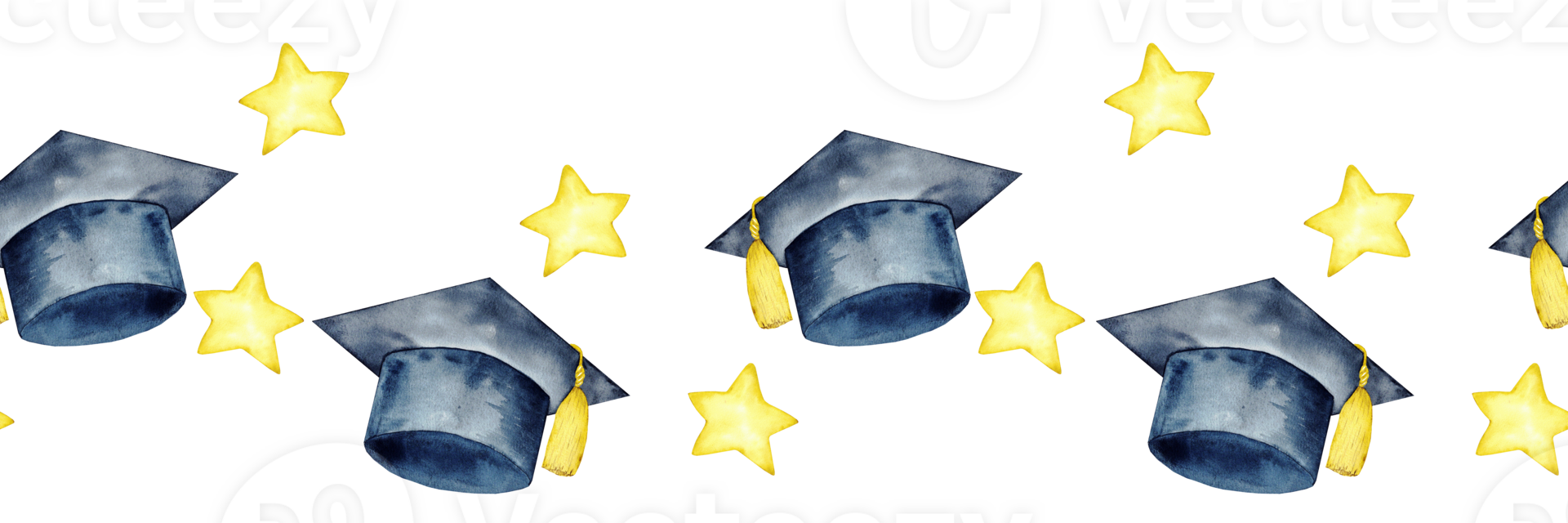 Seamless graduation celebration border with caps and stars for festive design. End of course. For certificate, diploma, invitation, card. Education concept. Graduation, university, institute, school png