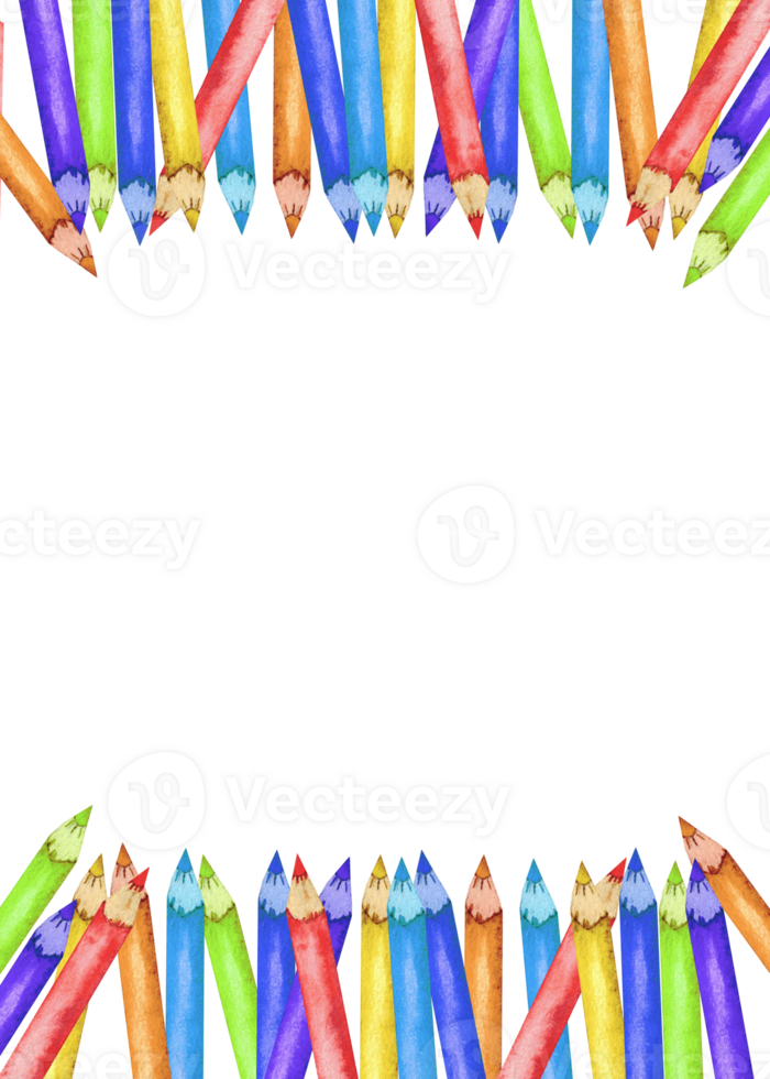 Creative design template with vibrant colorful pencils for arts and crafts. Template for certificate, diploma, invitation. Copy space. End of course. Back to school. Education concept. Hand drawn png