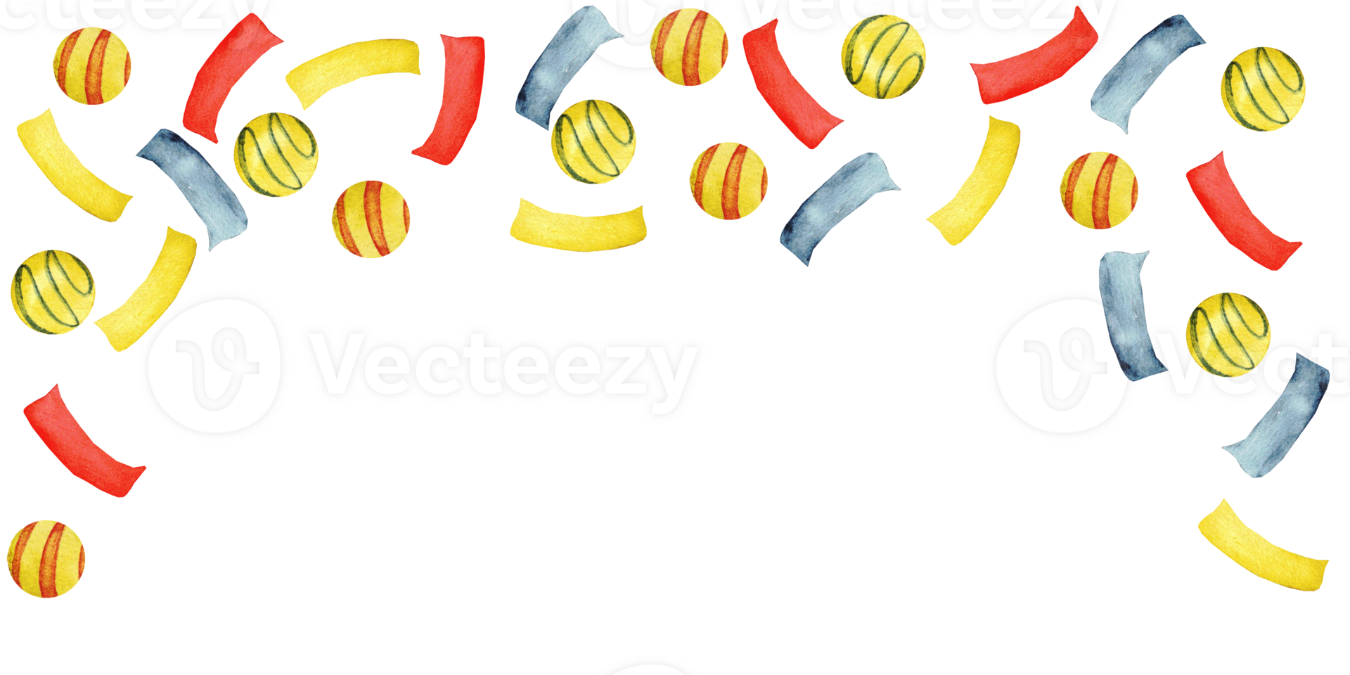 Festive template with colorful confetti and balls design. End of course. Back to school. Horizontal banner, certificate, diploma, invitation, card. Graduation, university, institute. Copy space png