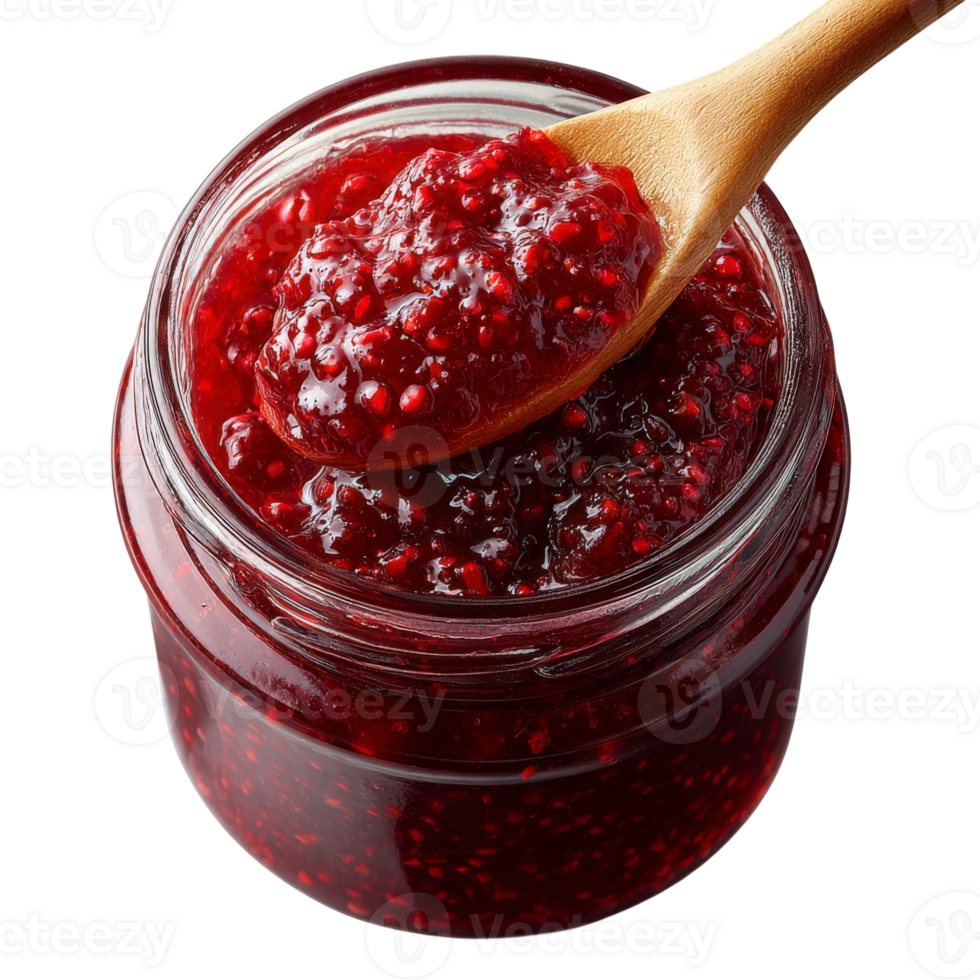 Pomegranate jam with wooden spoon png